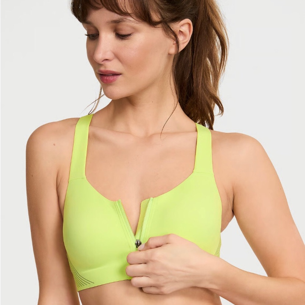 Victoria Secret Front-Zip Sports Bra - Lime Green 34C